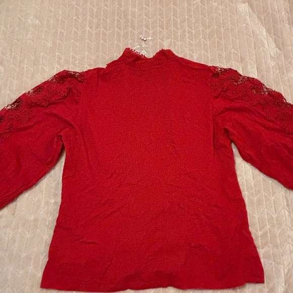 Boston Proper Womens Drama Sleeve Shirt Sz L Mock Neck Button Front Texture Lace - Picture 16 of 16